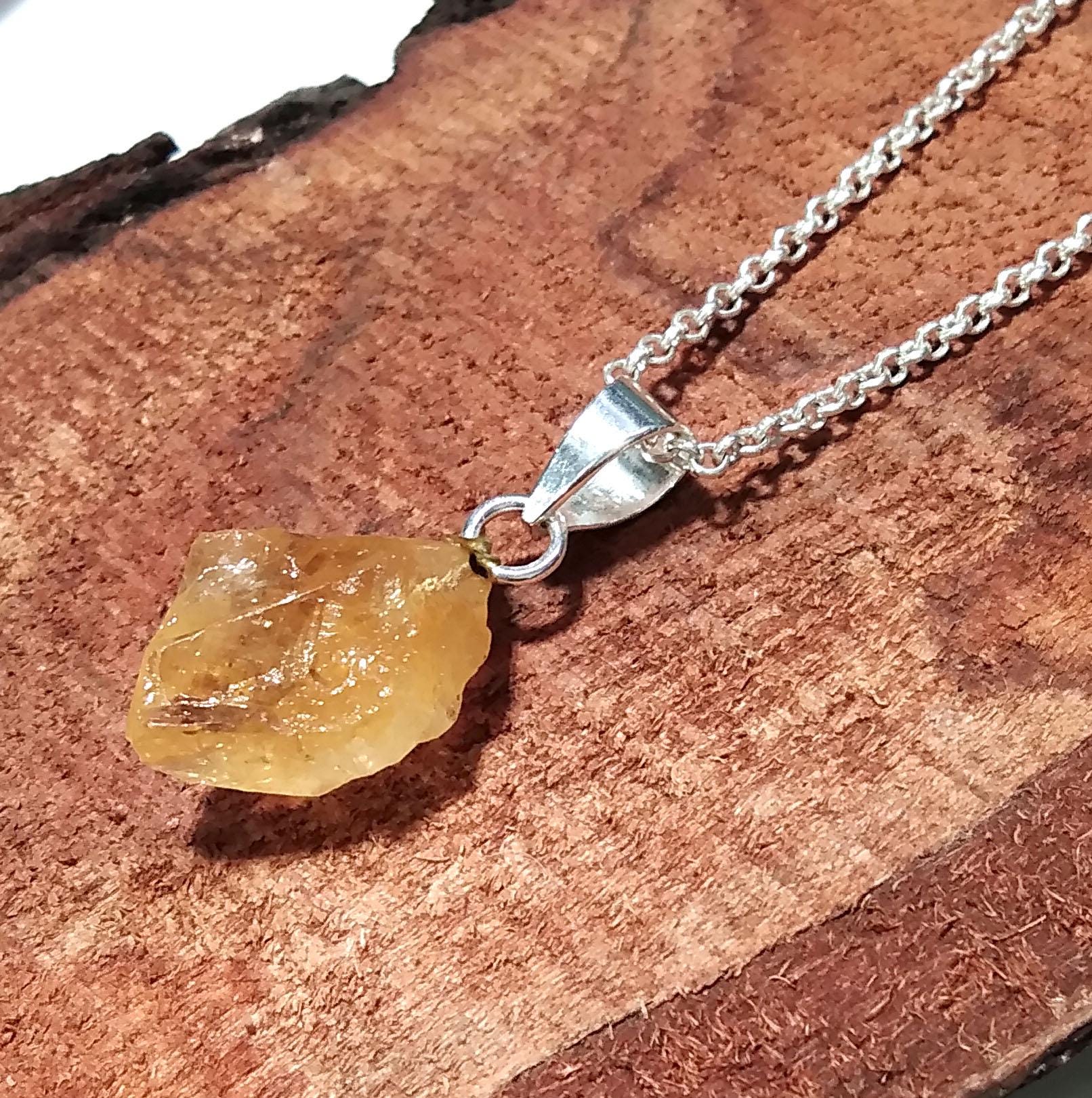 Natural Citrine Raw Gemstone Pendant, Solid 925 Starling Silver Pendant Chain Necklace, Handmade Jewelry Stone Size 18x13 mm Gift Pendant